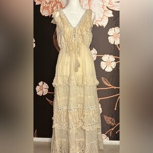 Boho Lace Maxi Dress — Cream